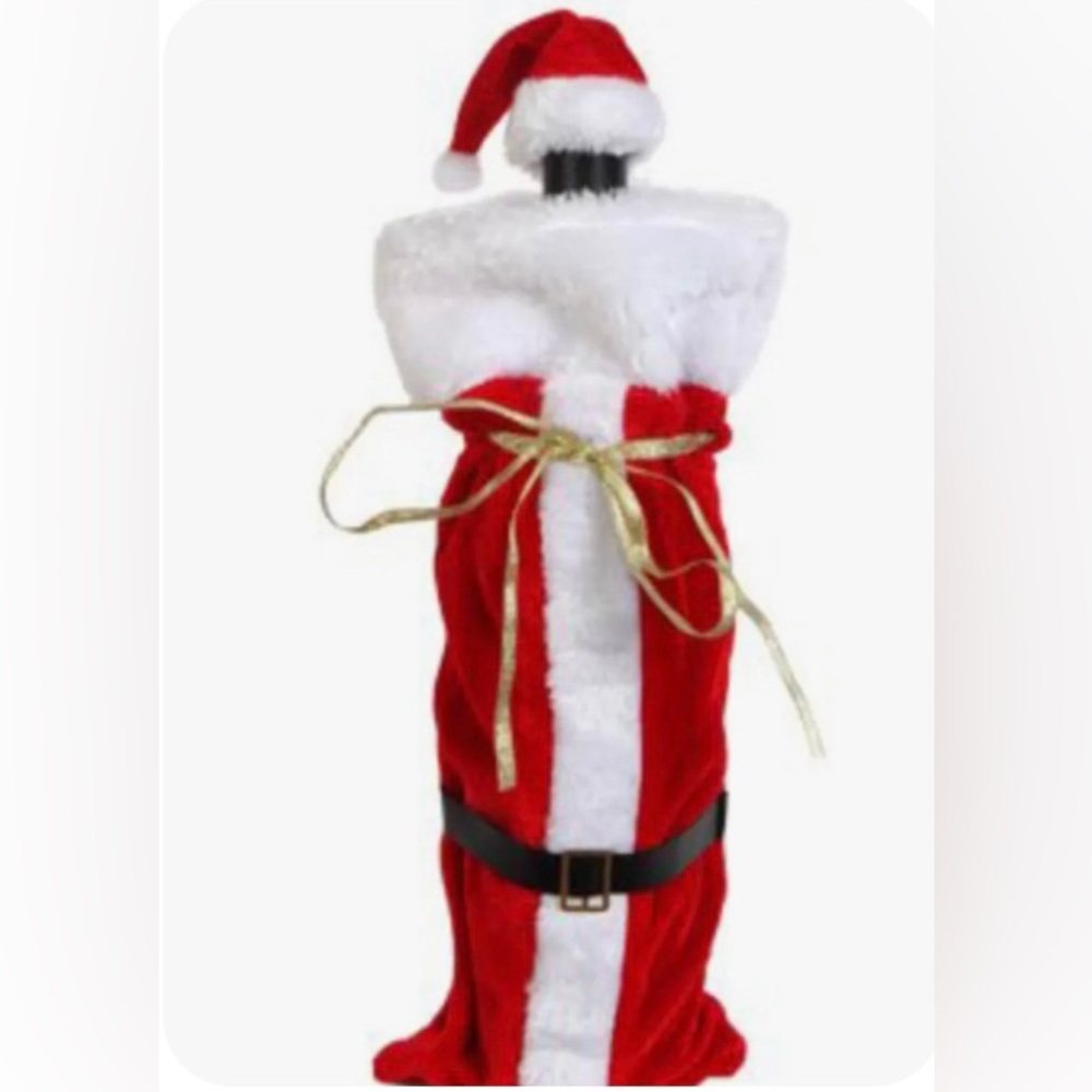 NWT Christmas SANTA SUIT WINE BOTTLE COVER HAT CAP Holiday Decor Gift Bag Wrap